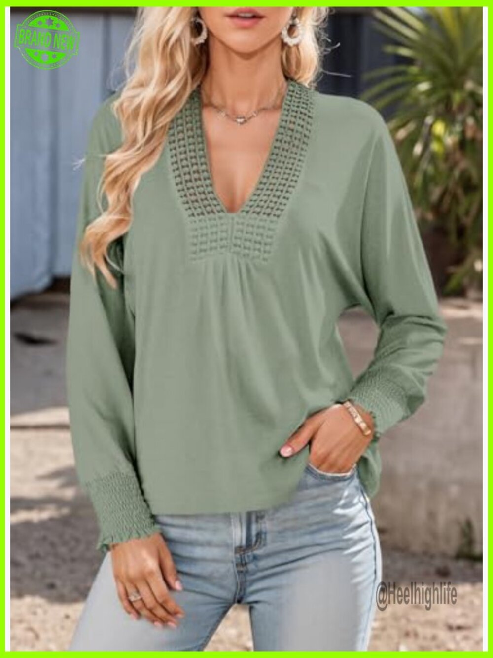 Long Sleeve V-Neck Tunic Top, Loose Fit Blouse for Work Casual Wear - Picture 5 of 7